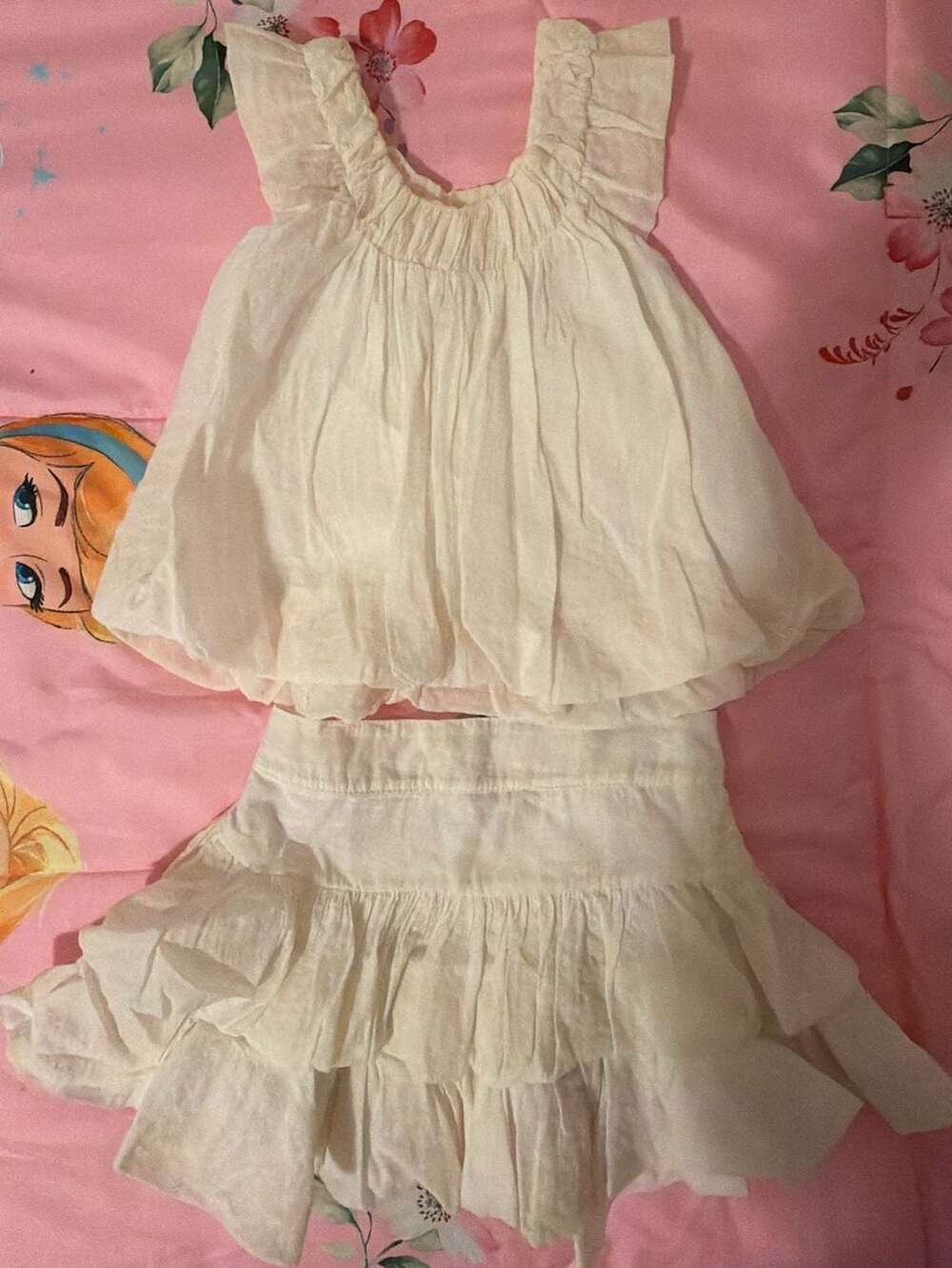 Repetto Children's Ivory Sleeveless Ruffled Top and Skirt Set
